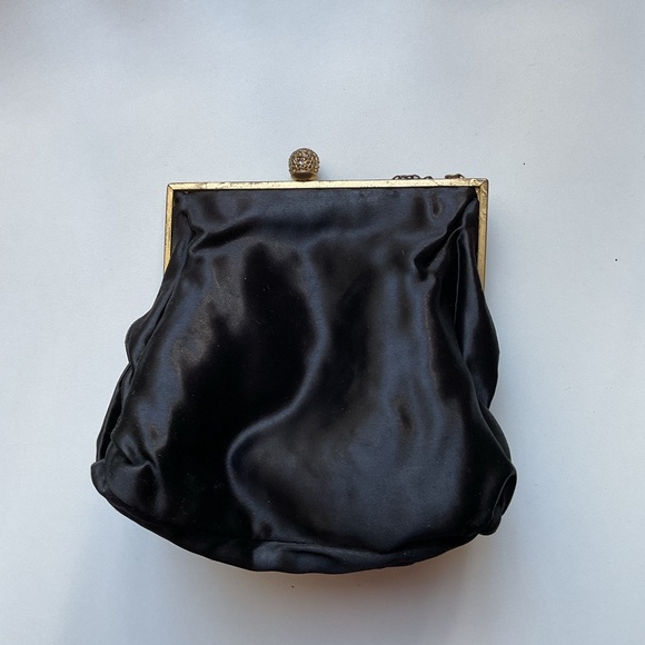 29. Vintage Black Beaded Clutch Satin Inside - Picture 7 of 12